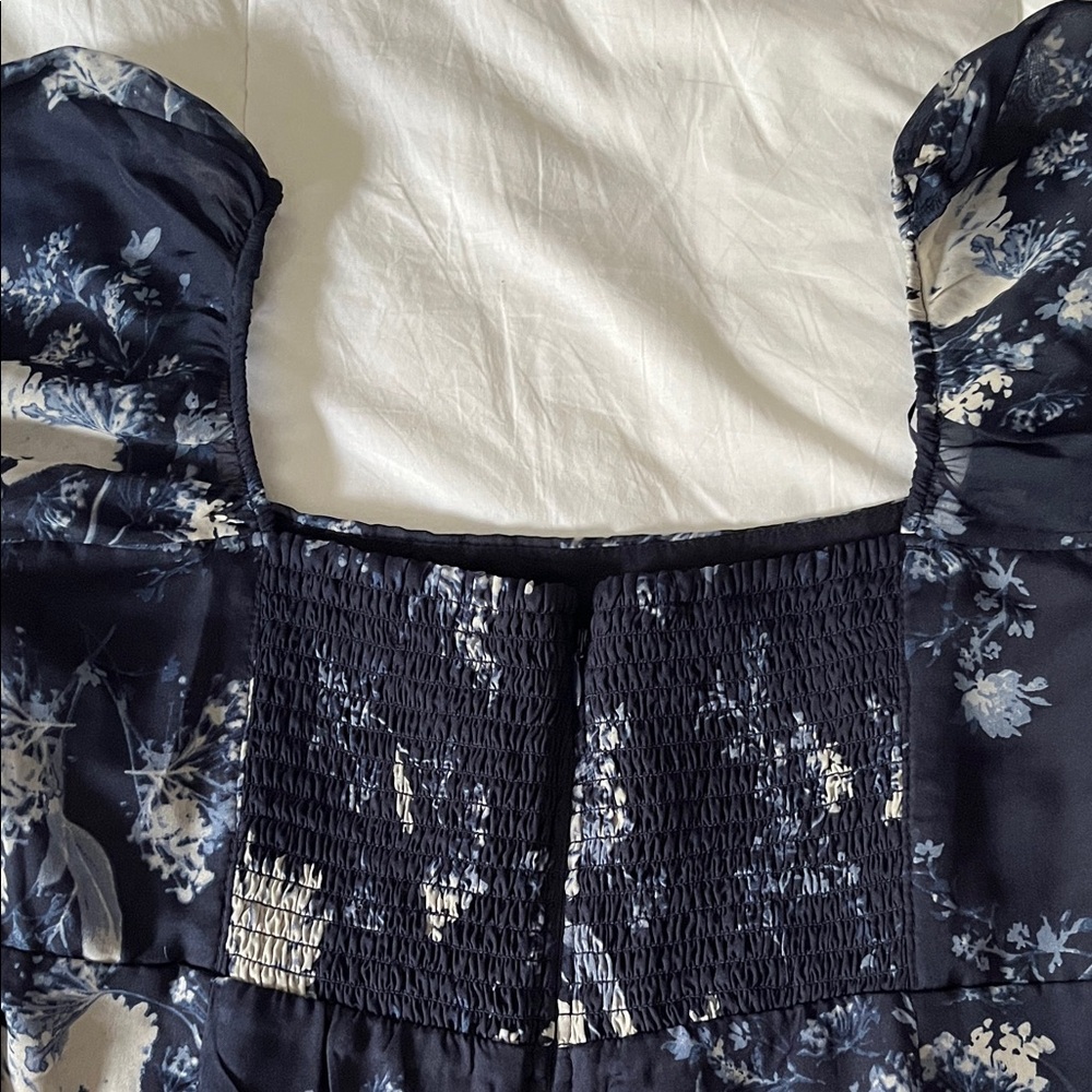 Abercrombie & Fitch Navy and White Floral Long Sleeve Midi Dress - Picture 3 of 3